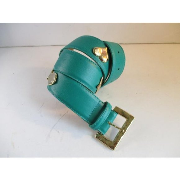 *Talbots Teal Aqua Gold Charms Vibrant Nautical Theme Leather Belt - Picture 2 of 6